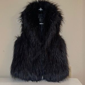 INC Black Faux Fur Vest